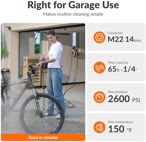 Giraffe Tools Retractable Pressure Washer Hose Reel 65ft, 2600PSI