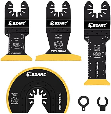 EZARC Titanium Oscillating Saw Blades Kit 4 PCS, Plunge Cutting Multitool Blades for Metal Wood Nails Screws, Flush Cut Universal Quick Release Multi Tool Blades Kits, Tool Blades Fit Multiple Models