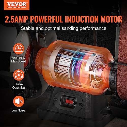VEVOR 8 Inch Bench Grinder, Bench Grinder Sander with 2 x28 Inch Belt Sander Combo and 2.5A Induction Motor for Metalworking Sharpening Grinding