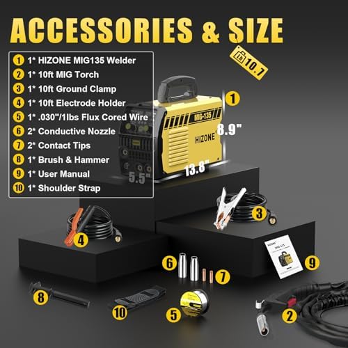 HIZONE 3 in 1 135A MIG Welder,with FLUX MIG/Stick/Lift TIG Multi-Process