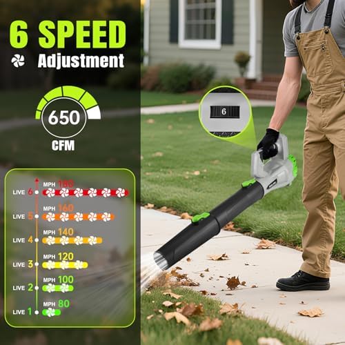 Leaf Blower Cordless 650CFM with 2x4.0Ah Battery & Fast Charger, Gray