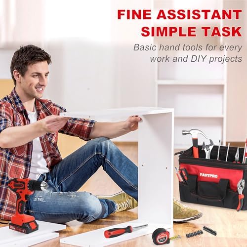 FASTPRO Home Tool Set with Drill, Household Repairing Tool Kit, Red