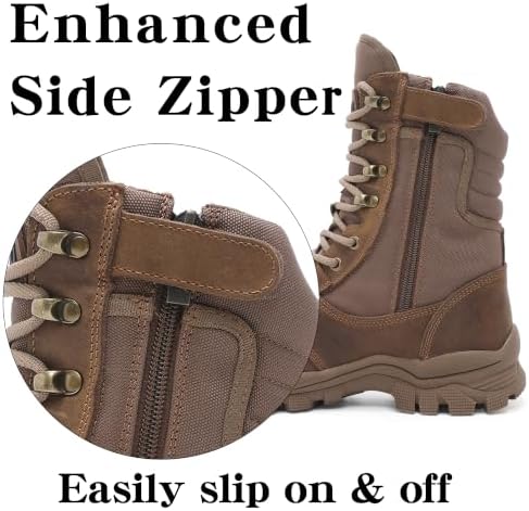 DahWe Men's Steel Toe Work Boots with Side Zipper 8 inches