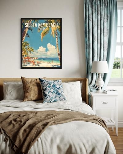 Siesta Key Beach Florida Unframed Wall Art Print Poster, US Vintage Retro Beach Scenery Posters Prints for Restroom Home Picture Painting Artwork Gallery 219 (Siesta Key Beach Florida, 24"L x 18"W, Unframed)