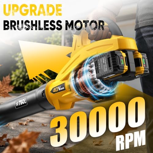 LITEKON 40V Leaf Blower Cordless, Brushless 765CFM & 13 Speed Modes, Electric Cordless Leaf Blowers with 2 x 5.0Ah Batteries and Charger, Powerful Blowers for Lawn Care, Blowing Leaves, Dust, Snow