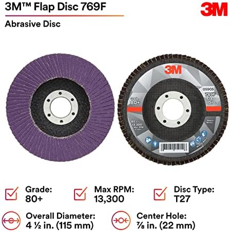 3M Flap Disc, 769F, 80+, T27, 4-1/2 in x 7/8 in