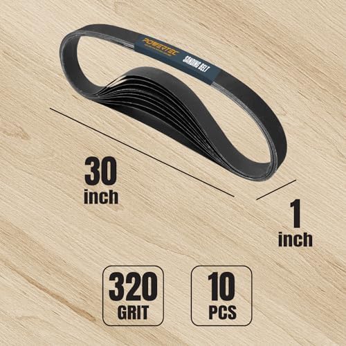 POWERTEC 1x30 Sanding Belts, 10PK, 320 Grit, Silicon Carbide 1 x 30 inch Sanding Belts for Belt Grinder, Belt and Disc Sander, Knife Sharpening, Woodworking, Metalworking, Derusting (457320)