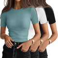 Ficerd 3 Pack Women's Ribbed Short Sleeve T-Shirts