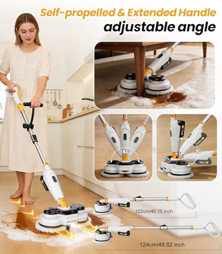Qimedo Battery Electric Mop, Cordless Electric Scrubber & Flat Mop for Floor Cleaning, Best Automatic Spin Mops with Smart Display,Rotating Mops with LED Light & Water Spray