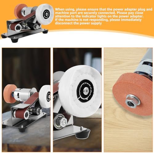 Mini Belt Sander, 15° Electric Spindle Knife Sharpener Bench Grinder Sanding Machine, 7 Adjustable Speed Belt Grinder, Cutter Sharpener Sander Small Polishing Grinding Machine for Metal Jewelry
