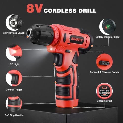 157-Piece Tool Set, 8V Cordless Drill Set, Hand Tool Kit for Men and Women