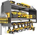 YYR Power Tool Organizer with Charging Station Wall Mount, Cordless Drill and Battery Holder for Garage Organization, Electric Tools Storage Rack Build in Surge Protection Power Strip - Black Shelf
