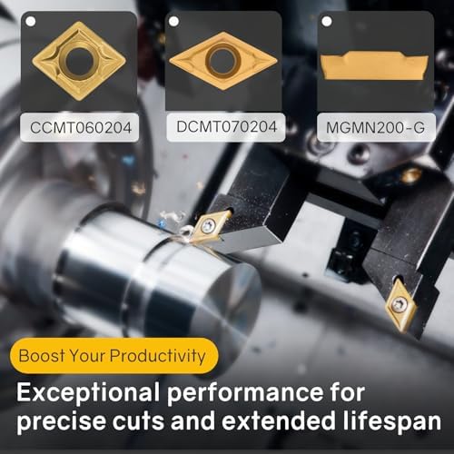 Indexable Lathe Turning Tool 21Pcs Kit 5/16" 8mm Shank 7 Pcs Metal Lathe Tool Holder Set with 14 Pcs Turning Inserts for Turning Grooving Threading Boring Carbide Inserts Carbide Turning Tool
