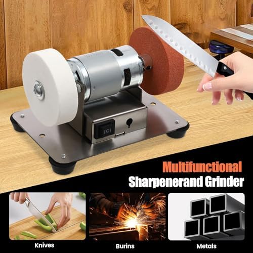Mini Benchtop Sander Electric Bench Grinder Spindle Sander Low Noise Polishing Grinding Machine 7 Adjustable Speed Small Grinder for Woodworking Knife Making Crafts DIY