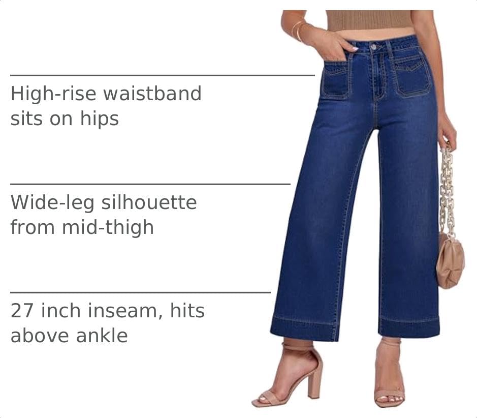 GRAPENT Women's Wide Leg Jeans High Waisted Cropped Stretchy Denim Pants