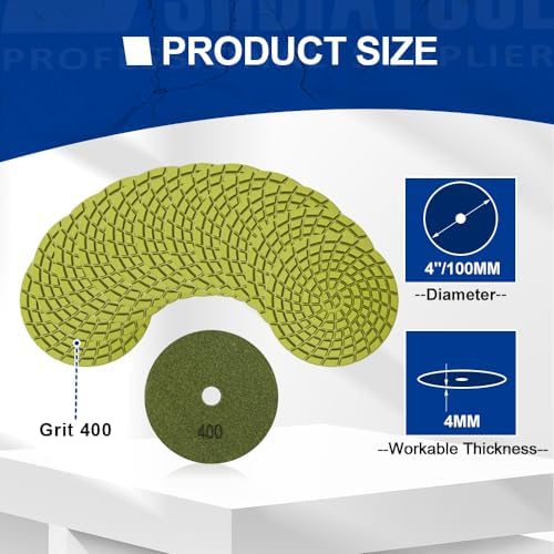 SHDIATOOL 4-Inch Diamond Polishing Pads 12PCS for Concrete 400 Grit
