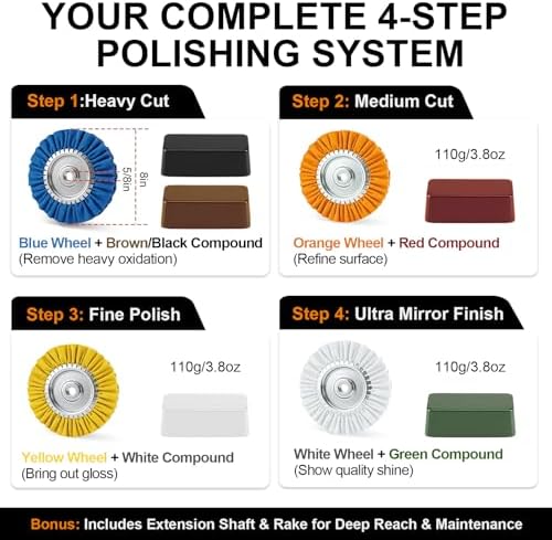 Upgrade 8" Airway Buffing Wheel, 11Pcs Aluminum Polishing Kit, Flange-Free Installation, 5/8" Arbor Hole Aluminum Metal Wheel Polishing Kit with Extension for Angle Grinder Mirror Finish