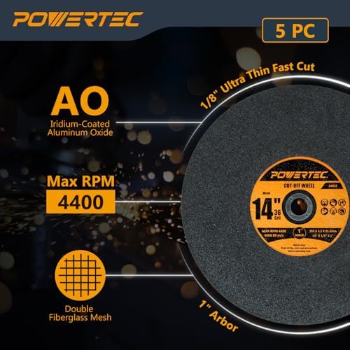 POWERTEC Chop Saw Blade, 14" Metal Cut-Off Wheel, 5 Pack (14022)