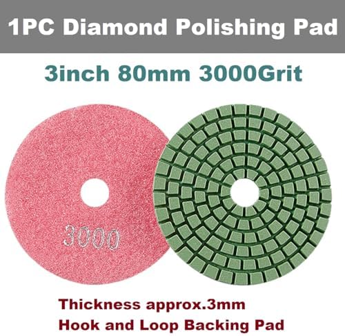 Diamond Polishing Pad, 3 inch 80 mm 3000 Grit Sanding Discs for Grinder & Polisher, Hook and Loop Backing Pad for Grinding Buffing Granite Marble Concrete Stone (1 Piece)