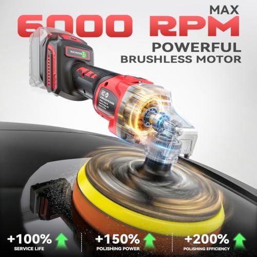 Ecarke 7-Inch Cordless Car Buffer Polisher Kit Compatible with Milwaukee 18V Battery(Tool Only), Brushless Car Polisher with 7 Variable Speed 6000RPM, 16PCS Polishing Accessoriesor for Car Detailing