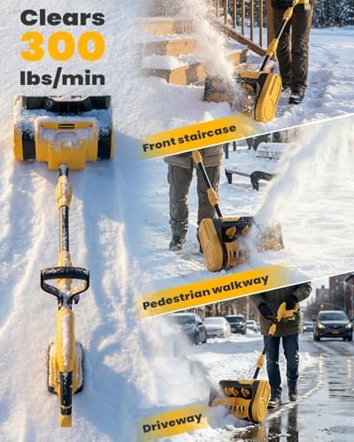Cordless Snow Shovel Kit with 2 Batteries (4.0Ah) – Lightweight Electric Snow Blower for Seniors with Adjustable Directional Throw – 21V Battery Powered Snow Shovel for Patios, Decks & Steps