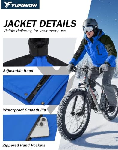 Yufawow Men Winter Jacket Skiing Jacket Insulated Fleece Lined Waterproof Windbreaker for Snowboard Hiking Camping ATV Outdoor Work