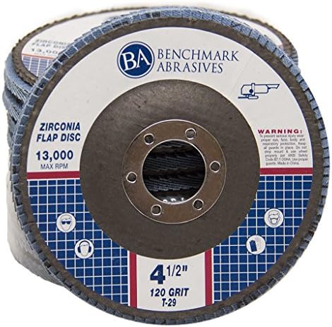 Benchmark Abrasives 4.5" x 7/8" Premium Zirconia T29 Angled Flap Discs 4 1/2 for Angle Grinder, Sanding Discs, Finishing, Rust, Stock Removal- Grinding Wheels 4 1/2 Inch (100 Pack) - 120 Grit