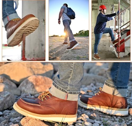 Work Boots for Men 6" Steel Toe Wedge Sole Waterproof Safety Boots