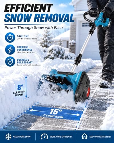 Cordless Snow Shovel, 15” Brushless Snow Blower with 2×6.0Ah Batteries