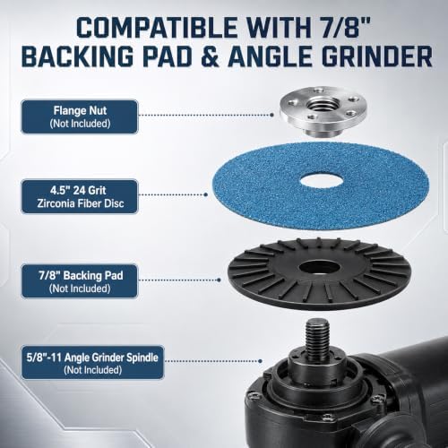 50 Pack Zirconia Resin Fiber Sanding Grinding Discs, 4.5" x 7/8” 24 Grit