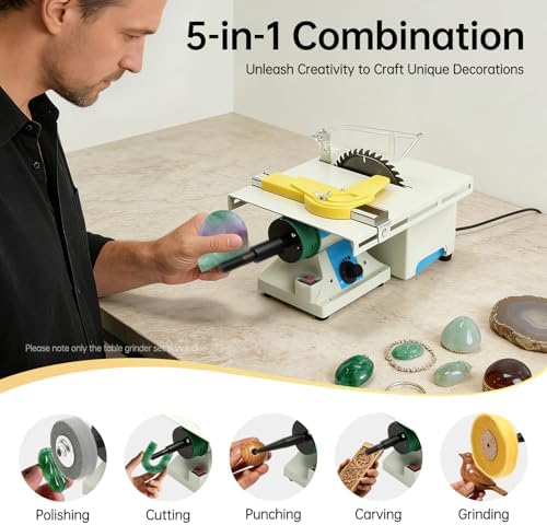 Multifunctional Lapidary Saw & Rock Polisher, 750W Multifunction Table Saw with 800-10000 RPM Adj Speed & Flexible Shaft, Bench Buffer for Cutting, Carving, Polishing Rocks, Gems, & Metal