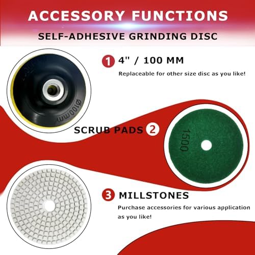 iMeshbean Wet Polisher, 860W/110V Variable Speed Low-Noise Buffing Machine with 4'' Diamond Polishing Pad, 3-Hole Water Distribution, Aluminum Body, Concrete, Stone, Marble, Tile