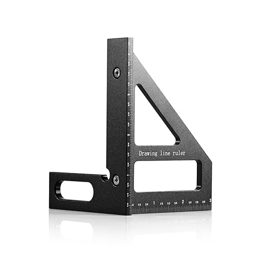 3D Multi-Angle Measuring Tool,45/90 Degree Aluminum Alloy Woodworking Square Protractor, Drawing Line Ruler, Miter Triangle Ruler Layout Measuring Tool for Woodworking (Inch-Black)