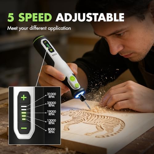 Cordless Rotary Tool Kit Engraving Pen 5 Variable Speed 7.2V Powerful Rotary Tool 8000-31000RPM with 60 Accessories for 3D Printer Sanding,Polishing,Drilling,Carving DIY Crafts