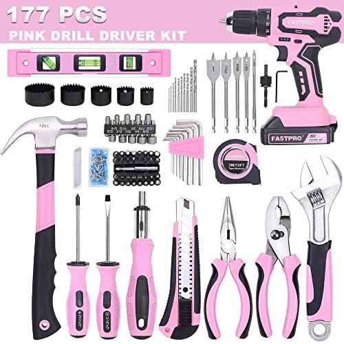 FASTPRO 20V Pink Drill Set for Women, Home Tool Kit with Tool Box