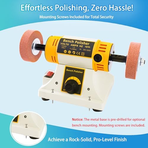 Jewelry Bench Polisher, Variable Speed Buffer for Metal, Wood & Jade