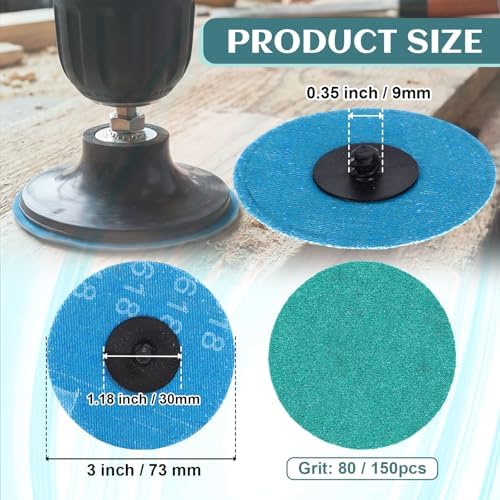 Newwiee 150 Pcs 3 Inch Sanding Discs 80 Grit 3 Inch Twist Lock Grinding Disc Zirconia Quick Change Lock Grinder Sanding Discs for Surface Prep Strip Grind Polish Finish Burr Rust Paint Removal