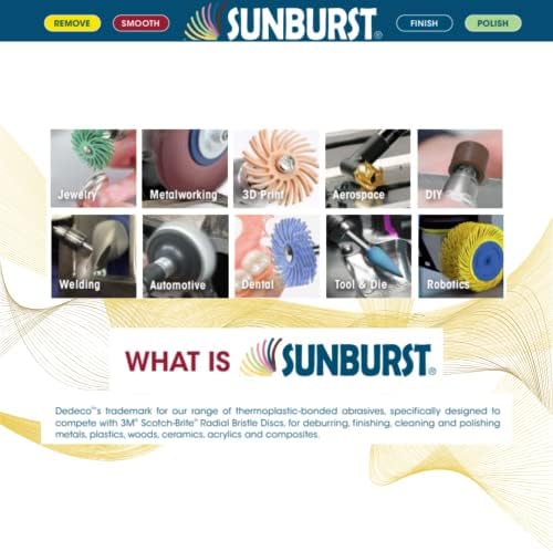 Dedeco Sunburst Radial Bristle Discs - 1/2” (12mm) Dia, Snap On, TC Bristles - Cleaning Buffer Polisher Rotary Tool Accessories, Coarse 80 Grit, Yellow Aluminum Oxide - 30 Piece Per Pack