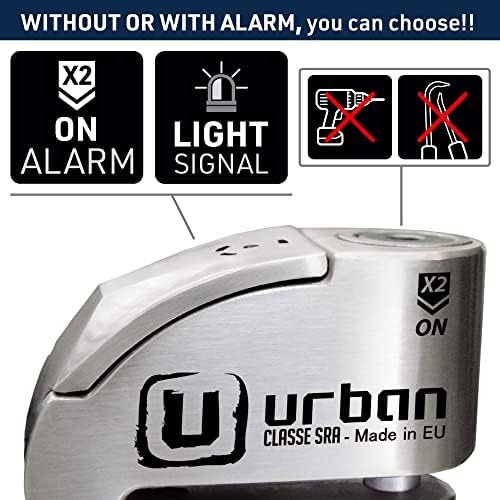 URBAN UR14S Approved Motorcycle Disc Lock with Smart Alarm | 120dB, LED, Warning, A+ Sensitivity, X2 ON | SRA & Sold Secure Gold Tested Anti-Theft for Motorbike | 14mm Double Locking, Stainless Steel