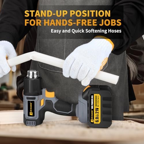 JEXUGK LCD Heat Gun Cordless, Portable Wireless Hot Air Gun with 2 x 6.0Ah Battery, 140℉-1004℉ Rechargeable Pistola De Calor Inalambrica with 4 Nozzles for Vinyl Automotive Paint Removal Shrink Wrap