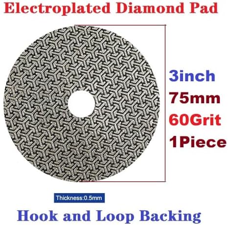 Electroplated Diamond Sanding Paper Sheet Pad,60Grit 3inch 75mm Grinding Sandpaper Pad Hook and Loop Backing for Metal Glass Porcelain Ceramic Hand Polishing & Trimming (1 Piece)