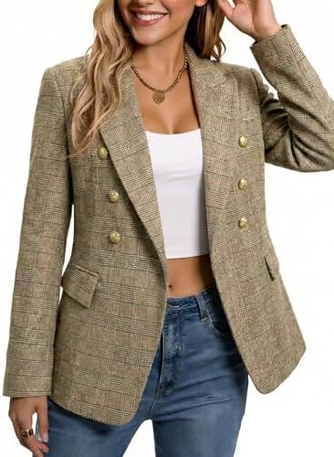 Mina Self 2026 Women's Fall Tweed Blazer Plaid Jacket Business Casual Coat