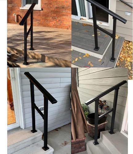 Hand Rails for Outdoor Steps，Stair Handrail & Indoor Stair Railing Kit，Railings for Outdoor Steps for Fence & Outdoor Steps (2, Black-Straight, 2 Step)