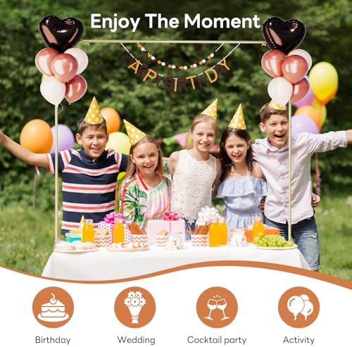 XLHOMO Over The Table Rod Stand with Clamps, Adjustable 32''-79'' Tall 32"-131" Length, Gold Table Arch Stand Metal Balloon Frame Hanging Rod for Weddings Christmas Birthdays Garden Arbors Decoration