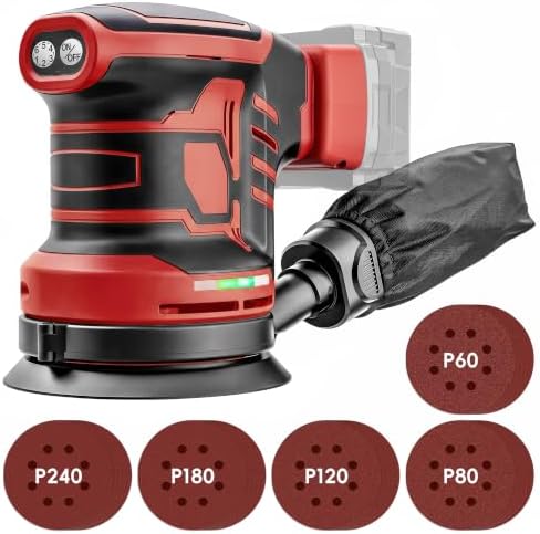 Cordless Brushless 5-Inch Random Orbital Sander Compatible with Milwaukee 18V Battery(Tool Only, No Battery Included) Brushless Sander with 6 Speeds, Dust Collection & 20 Sanding Discs for Woodworking