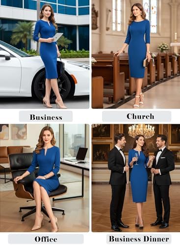 VFSHOW Womens Work Business Office Zipper Up Slim Bodycon Sheath Dress