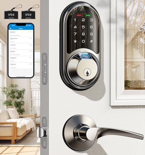 Veise RZ07B Fingerprint Smart Lock with 2 Lever Handle Set, Satin Nickel
