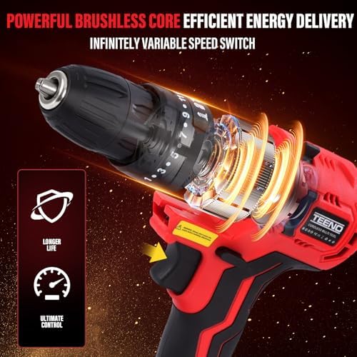 TEENO Power Tool Combo Kit Brushless, 9-in-1 Cordless Interchangeable Multi-Tool Set (Drill, Impact, Grinder, Sander, Circular, Chain & Reciprocating Saws, Blower, Washer), 2x 4.0Ah Batteries 20V Max