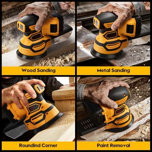 Cordless Random Orbital Sander for Dewalt 20V Battery, Yellow