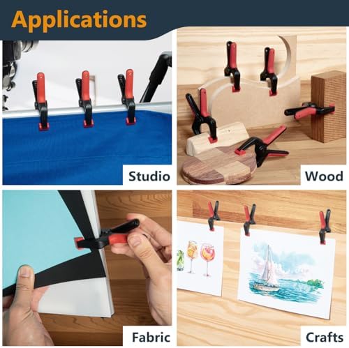 POWERTEC Mini Spring Clamps Set - 10 Pack Plastic Clips with 1-Inch Opening and Pivoting Jaw Pad, Ideal for Backdrop Clips, Pool Covers, DIY Projects, and Woodworking (71018)